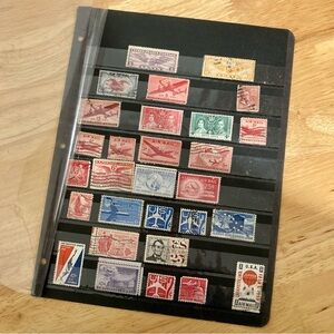 Vintage Stamp Collection Page Ephemera US & UK Stamps 1930s - 1960s